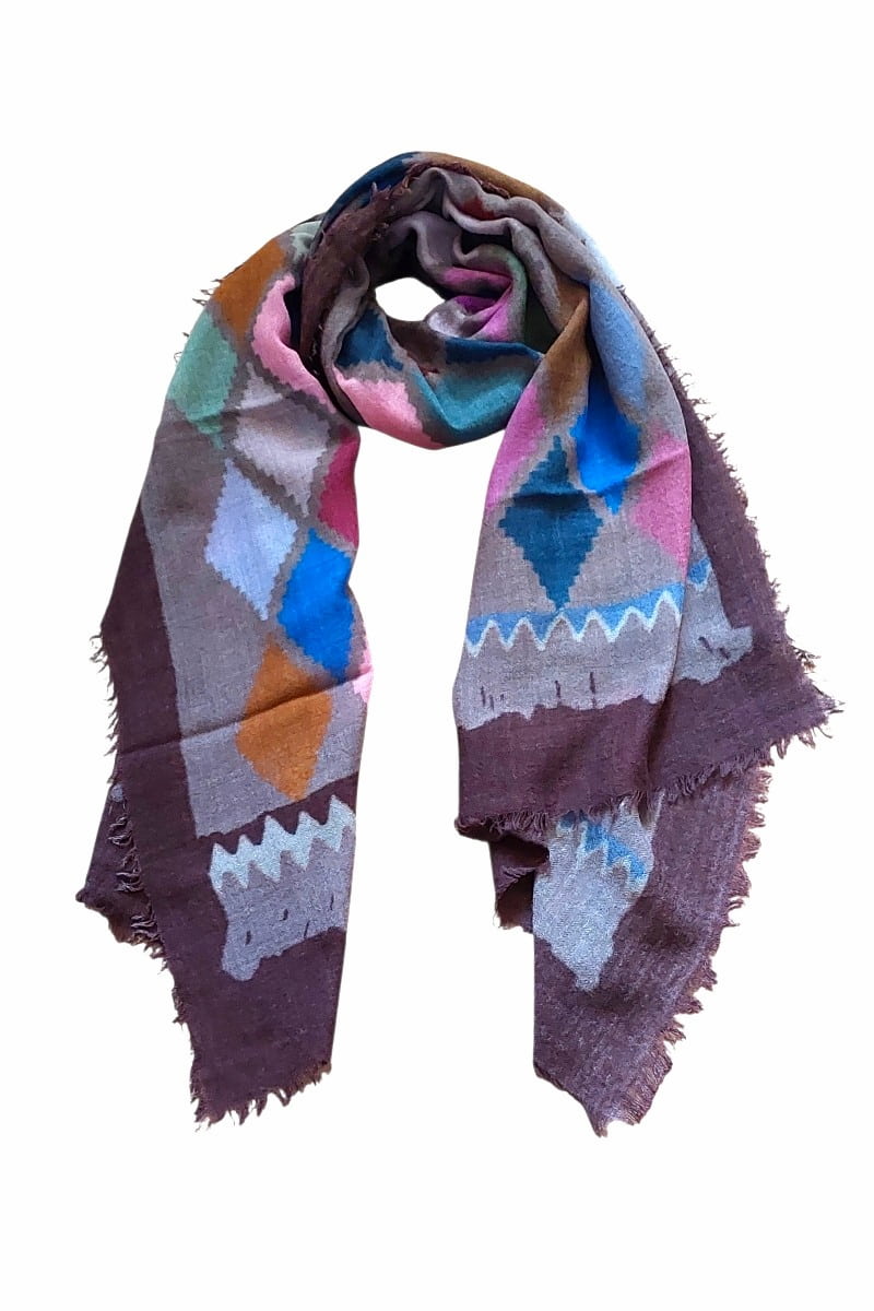 Wool Scarf with Multicolor Diamond Print
